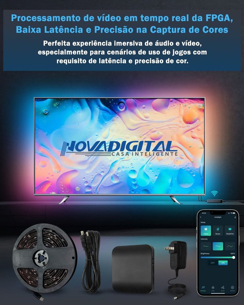 Kit Fita Led Inteligente Wi-Fi Ambilight - 2.8m para 40 a 50 Polegadas e 3.8m para 55 a 65 Polegadas - Novadigital