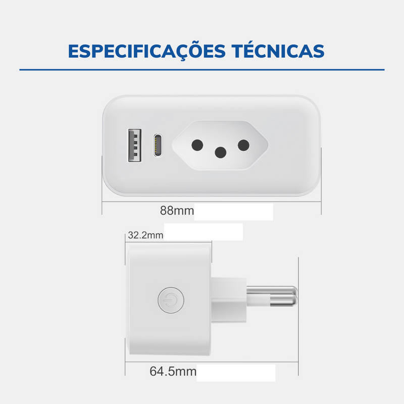 Tomada Inteligente USB-C Wi-Fi Compátivel com Assistente Virtual - Novadigital