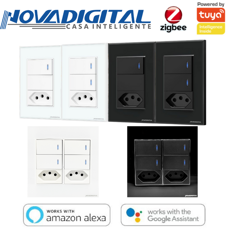 Interruptor Tecla Fisica Zigbee com Tomada Integrada Controle via Alexa e Google Assistente – Novadigital