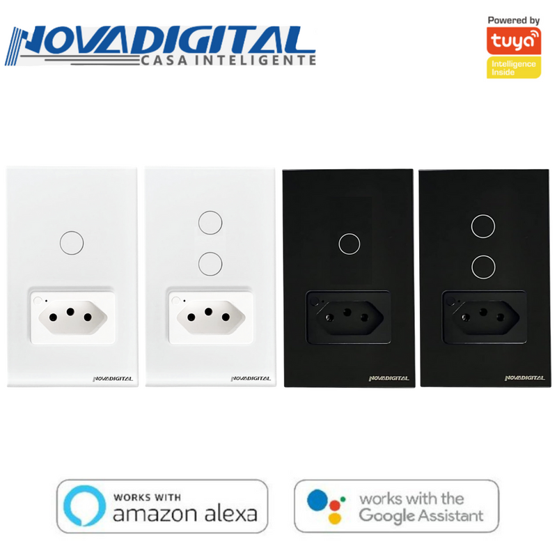 Interruptor Com Tomada Inteligente 1/2 Botões Touch Wi-Fi Automação Residencial - Novadigital