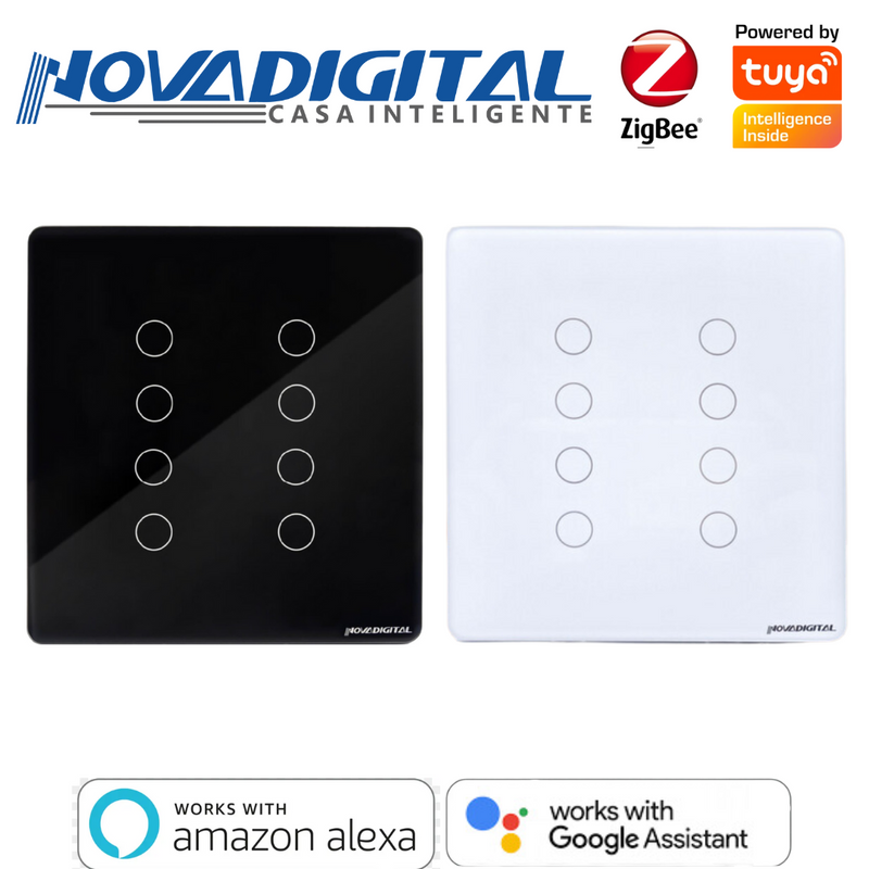 Interruptor Inteligente Touch Zigbee 4x4 8 Botões Automação Residencial - Novadigital