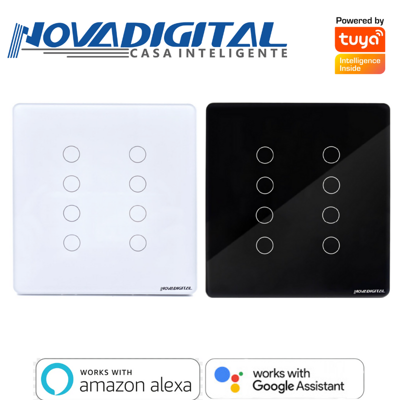 Interruptor Inteligente Touch Wifi 8 Botões 4x4 Branco ou Preto Automação Residencial - Novadigital