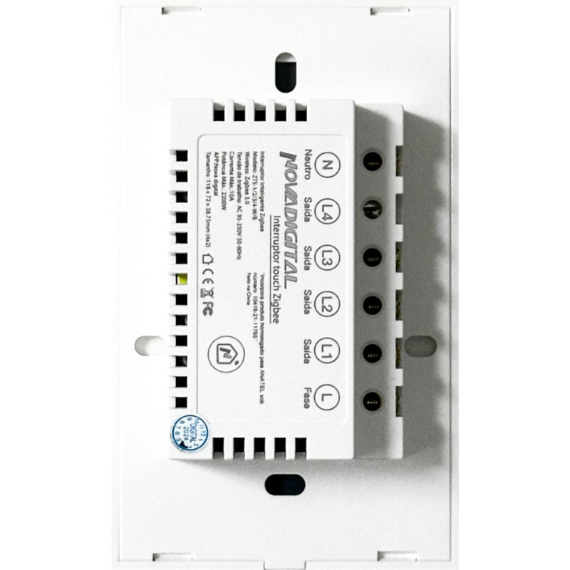 Interruptor Touch Zigbee com 1/2/3/4 Botões Branco - Novadigital