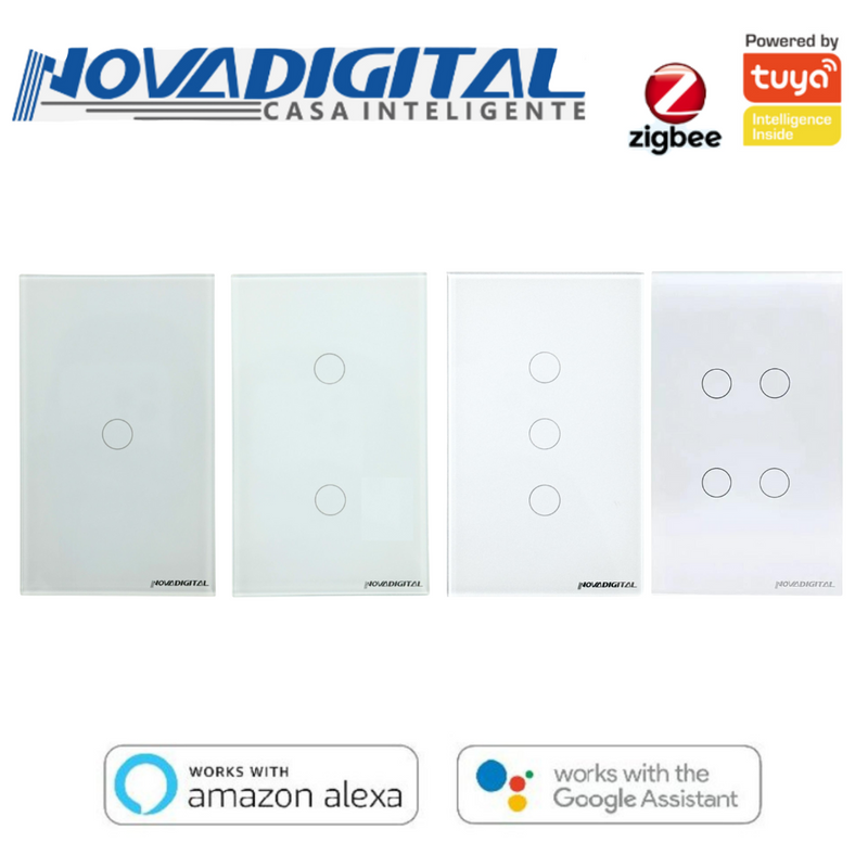 Interruptor Touch Zigbee com 1/2/3/4 Botões Branco - Novadigital