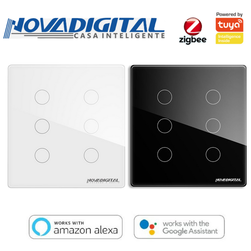 Interruptor Inteligente 4x4 com 6 Botões Touch Zigbee Automação Residencial - Novadigital