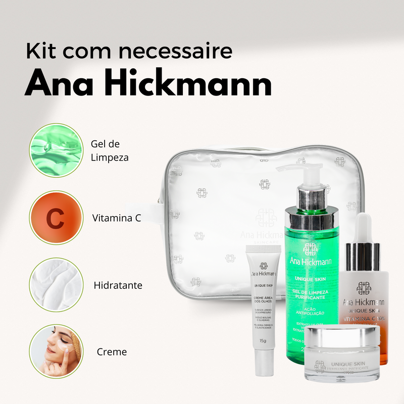 Kit Skin Care Gel de Limpeza + Hidratante Matificante Diurno FPS 30 + Sérum Vitamina C + Creme Área dos Olhos - Ana Hickmann