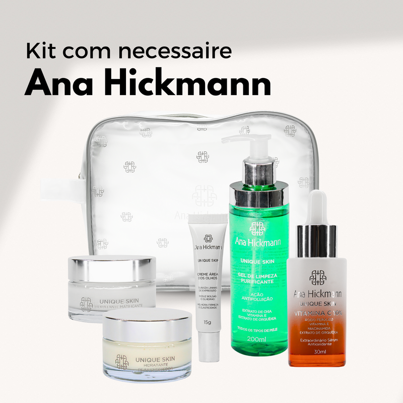 Kit Skin Care Gel de Limpeza + Hidratante Matificante Diurno FPS 30 + Hidratante Rejuvenescedor Noturno + Sérum Vitamina C + Creme Área dos Olhos - Ana Hickmann