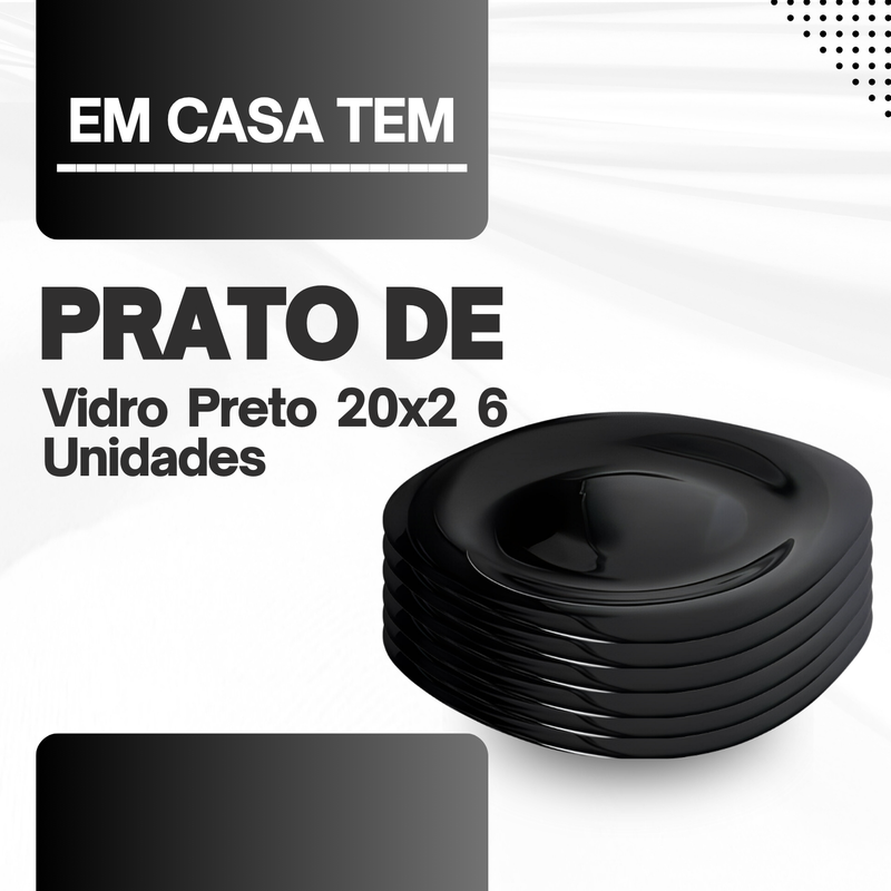 Conjunto 6 Peças Prato de Vidro Preta Design Elegante Preto - Em Casa Tem