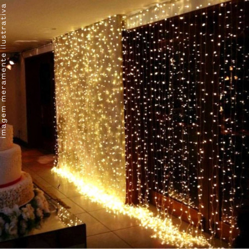 Cortina de Fio com 500 LEDs Amarelos, 220V e 8 Funções – Iluminação Decorativa Perfeita para Festas e Eventos