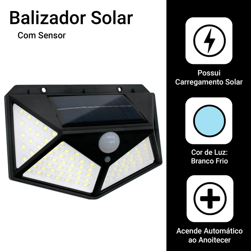 Luminária Solar Parede 100 Led Sensor Presença Com 3 Funções