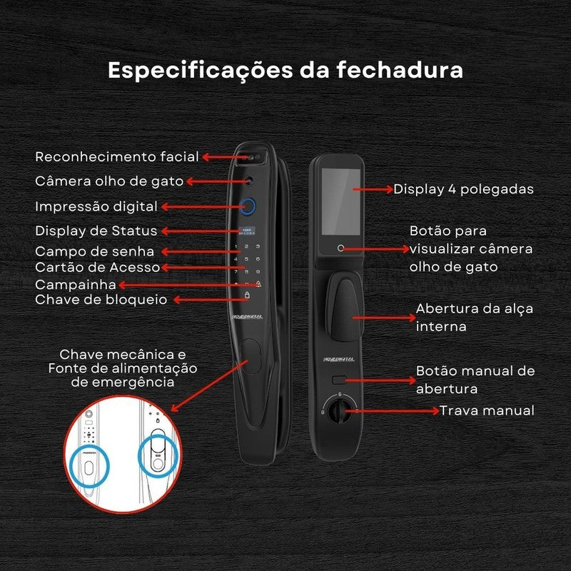 Fechadura Inteligente Wi-Fi com Câmera Desbloqueio com Reconhecimento Facial e Controle por Aplicativo- Novadigital