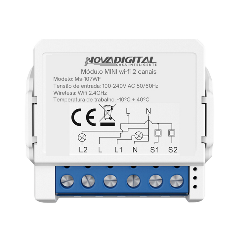 Módulo Mini Inteligente 2/3/4 canais Branco Wi-Fi - Novadigital