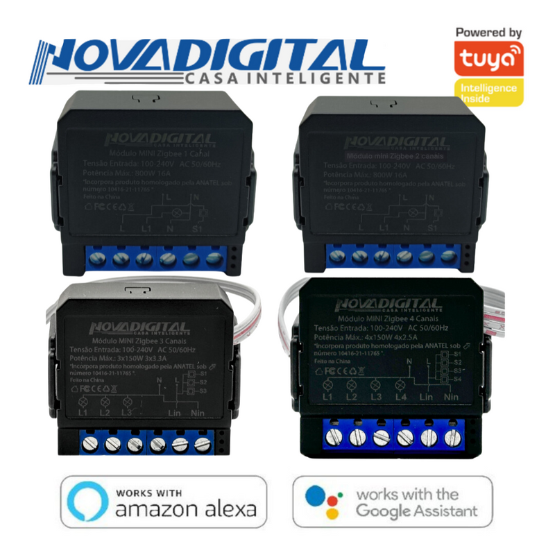 Módulo Zigbee Mini 1/2/3/4 Canais Preto para Automação Residencial - Novadigital