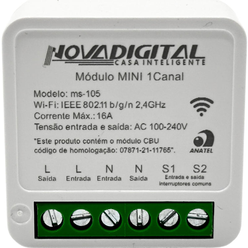 Módulo Mini 1 Canal Wi-fi Branco Casa Inteligente - Novadigital