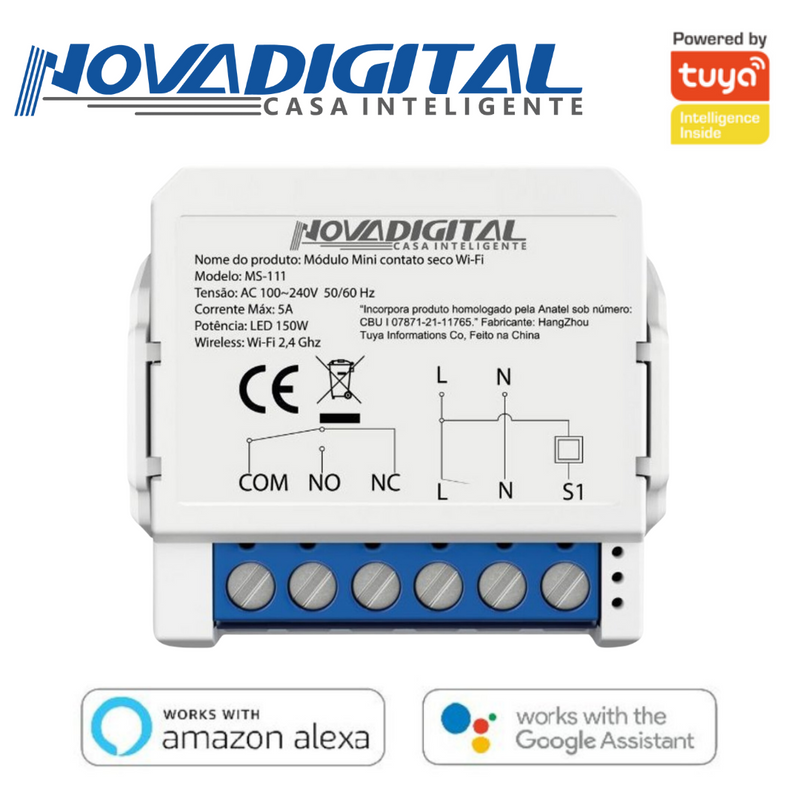 Módulo Mini Contato Seco Wi-Fi Automação Residencial Portões de Garagem Campainha Cortinas e Persianas Motorizadas - Novadigital