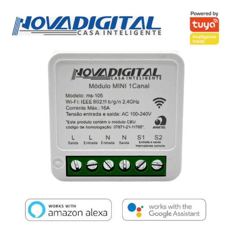 Módulo Mini 1 Canal Wi-fi Branco Casa Inteligente - Novadigital