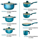 Conjunto de Panelas 7 Peças Zurich Antiaderente Azul Soft Touch + Utensílios de Silicone de Cozinha