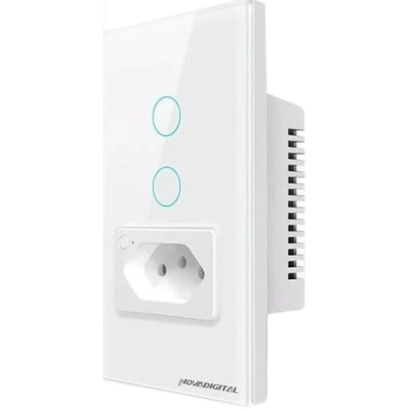 Interruptor com Tomada Inteligente 1 e 2 Botões Touch Zigbee 4x2 Preto e Branco - Novadigital