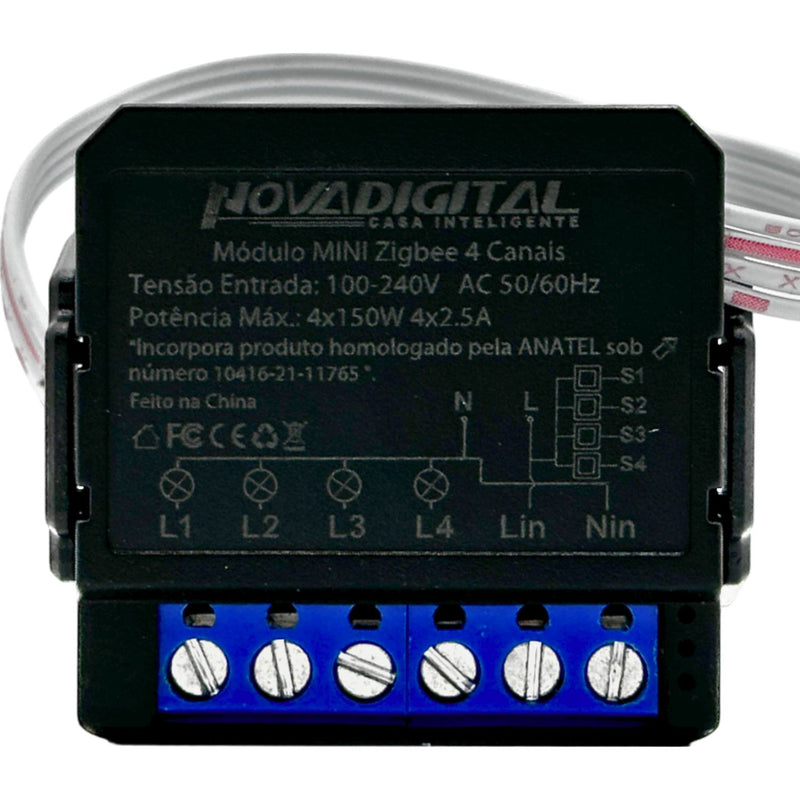 Módulo Zigbee Mini 1/2/3/4 Canais Preto para Automação Residencial - Novadigital