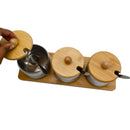 Porta Condimentos Temperos Inox com Bandeja de Bambu