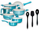 Conjunto de Panelas 7 Peças Zurich Antiaderente Azul Soft Touch + Utensílios de Silicone de Cozinha