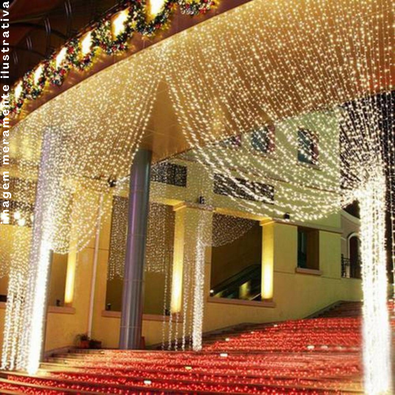 Cortina de Fio com 500 LEDs Amarelos, 220V e 8 Funções – Iluminação Decorativa Perfeita para Festas e Eventos