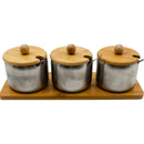 Porta Condimentos Temperos Inox com Bandeja de Bambu