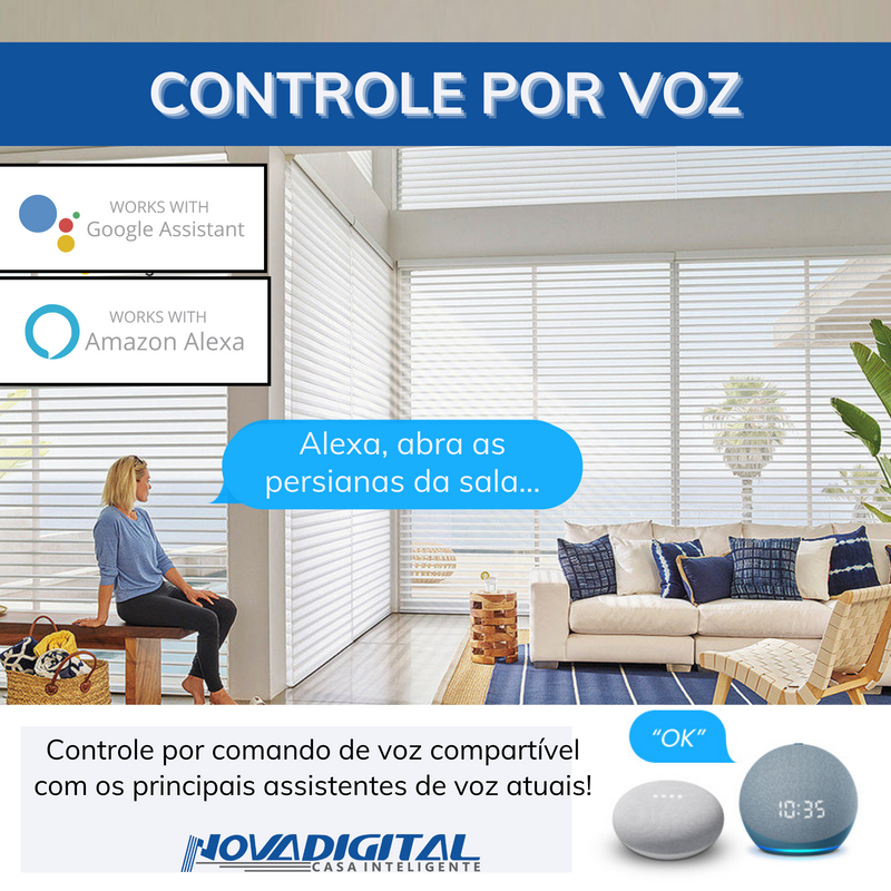 Motor Tubular Inteligente Wi-Fi Automação Cortinas e Persianas - Novadigital