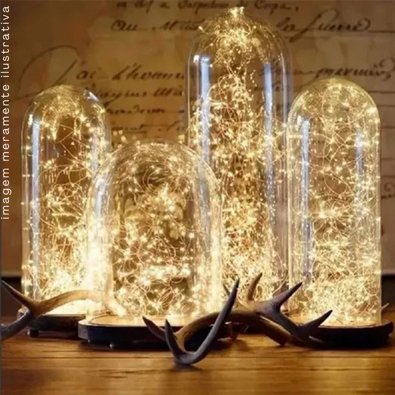 Decoração De Natal Cordão Fada Cobre Com 50 Leds 2 Funções Branco Quente