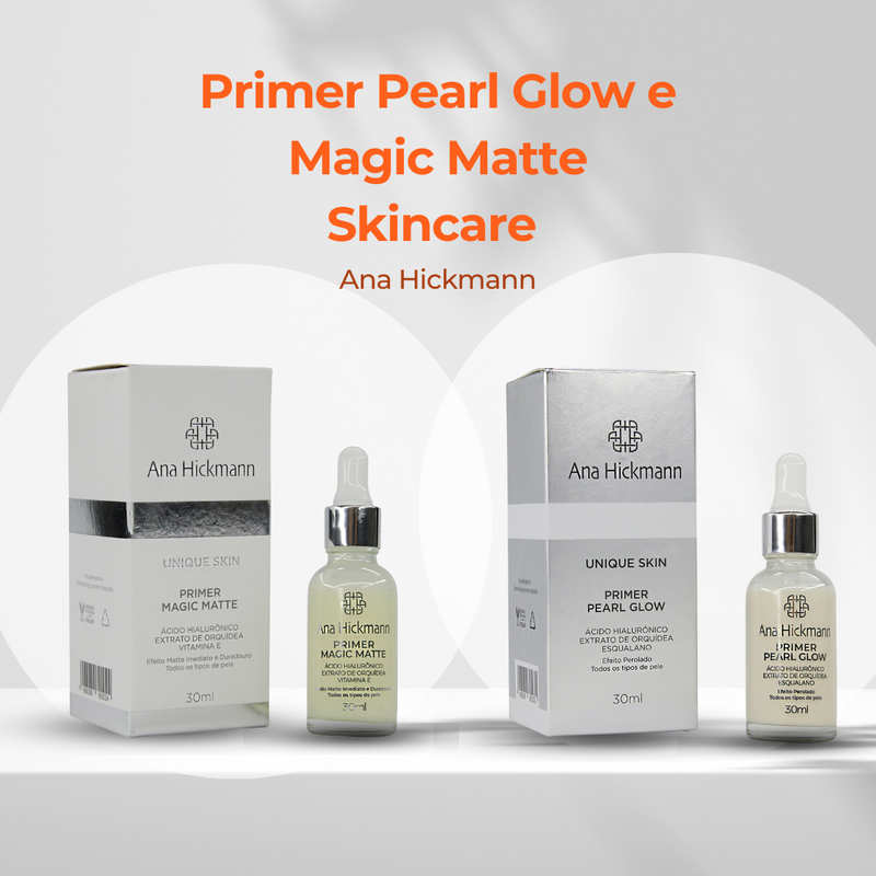 Primer Pearl Glow e Magic Matte Skincare Preparação Completa para Todos os Tipos de Pele - Ana Hickmann