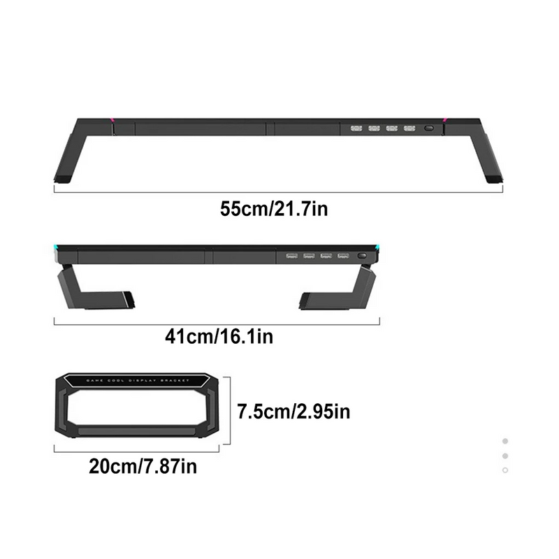 Suporte Base Multifuncional Ergonômico com LED RGB Hub USB e Organização Completa