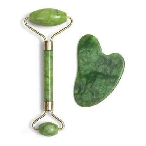 Rolo De Pedra Jade Massageador Manual Com Placa Gua Sha Skin Care