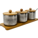 Porta Condimentos Temperos Inox com Bandeja de Bambu