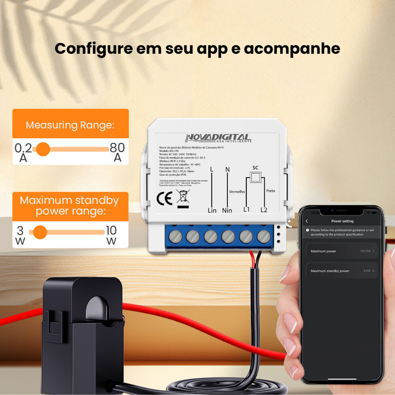 Módulo Medidor de Consumo Wi-Fi Controle Inteligente e Economia de Energia para sua Casa - Novadigital