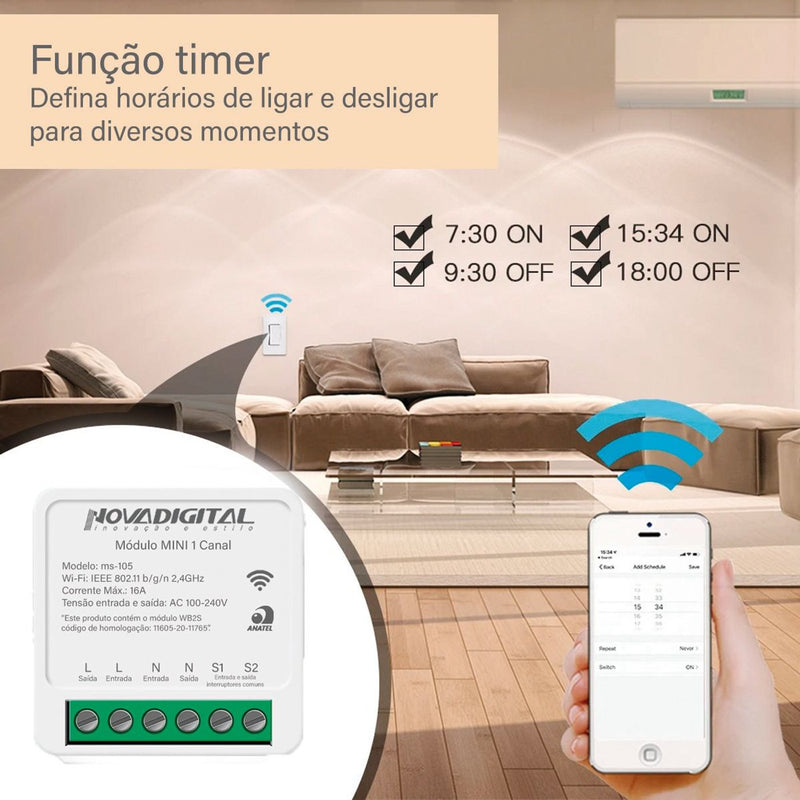 Módulo Mini 1 Canal Wi-fi Branco Casa Inteligente - Novadigital