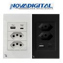Tomada de Embutir com Entradas USB e USB-C 4x2 Vidro Temperado - Novadigital