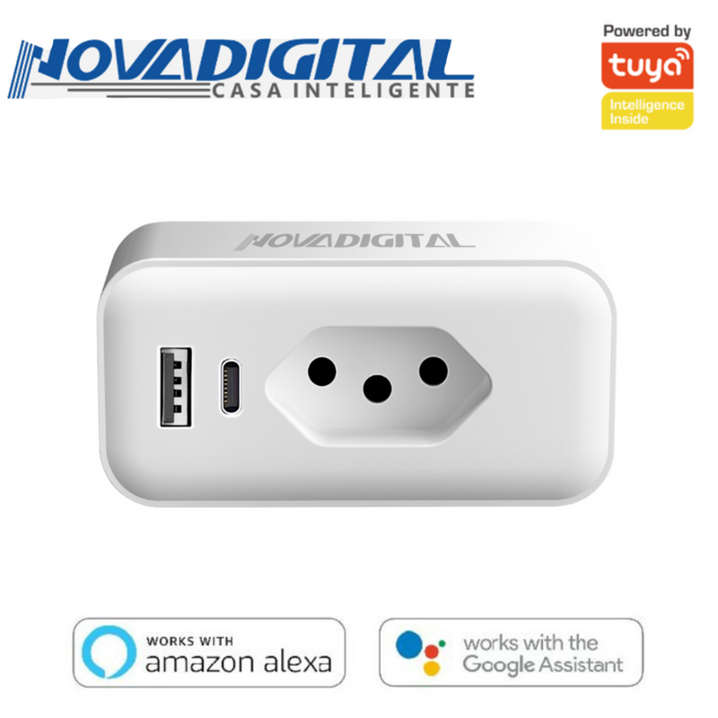 Tomada Inteligente USB-C Wi-Fi Compátivel com Assistente Virtual - Novadigital