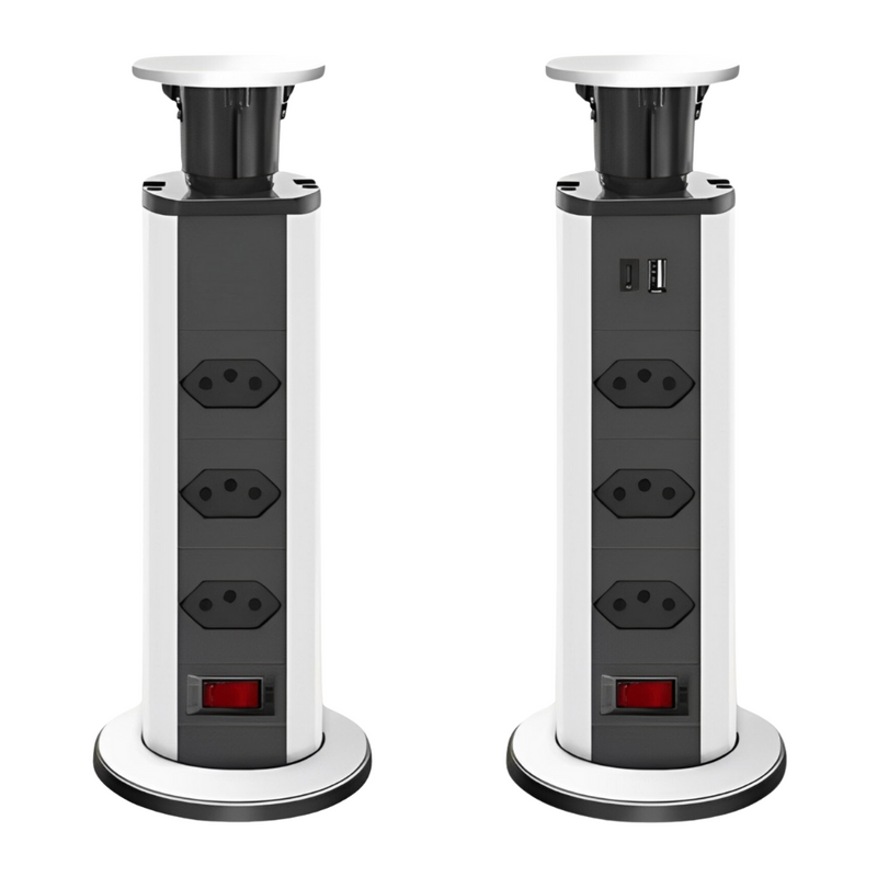 Torre de Tomadas de Mesa Retrátil Multiplug USB - Ideal para Escritórios e Ambientes Modernos