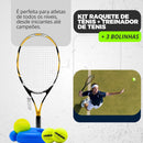 Kit Raquete de Tênis com Estojo + 3 Bolas de Tênis Amarela + Treinador de Tênis