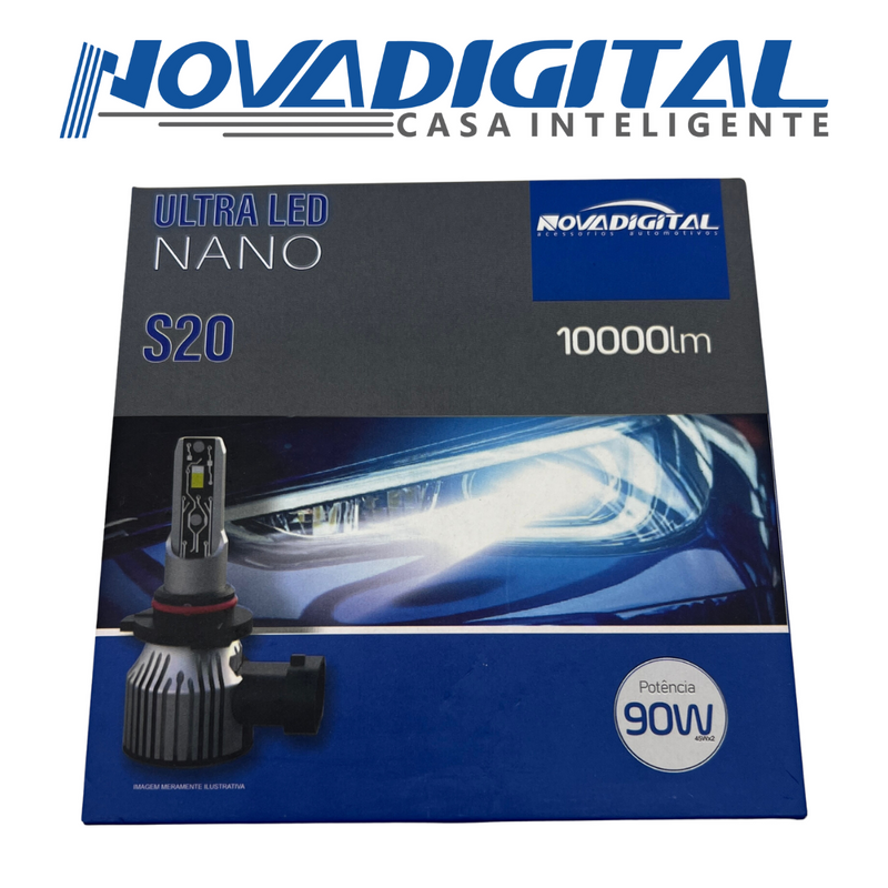 Kit Ultra LED Nano S20 1000Lm 90W Versatilidade para H1 H3 H4 H7 H27 HB3 HB4 - Novadigital