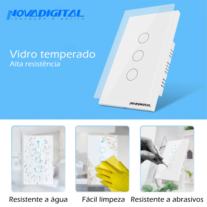 Interruptor Touch Wi-Fi com 1/2/3/4 Botões Casa Inteligente Branco - Novadigital