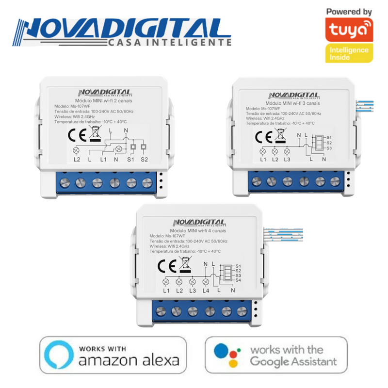 Módulo Mini Inteligente 2/3/4 canais Branco Wi-Fi - Novadigital