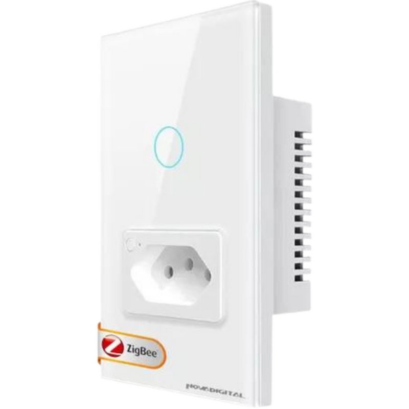 Interruptor com Tomada Inteligente 1 e 2 Botões Touch Zigbee 4x2 Preto e Branco - Novadigital